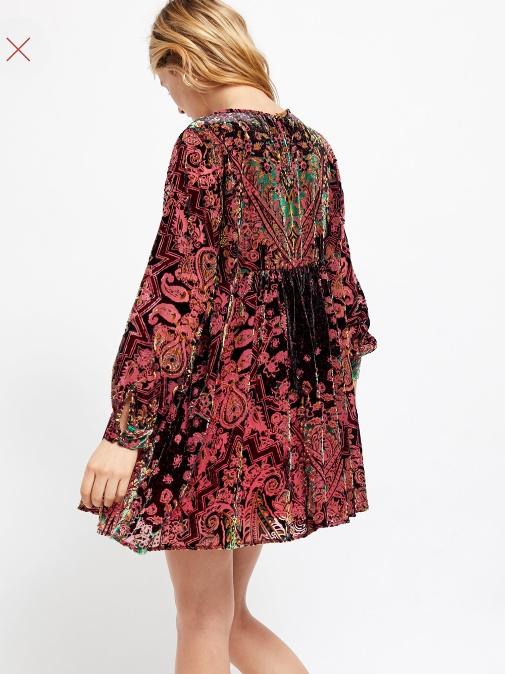 Free People Printed Velvet Dress Size Small - Picture 8 of 8